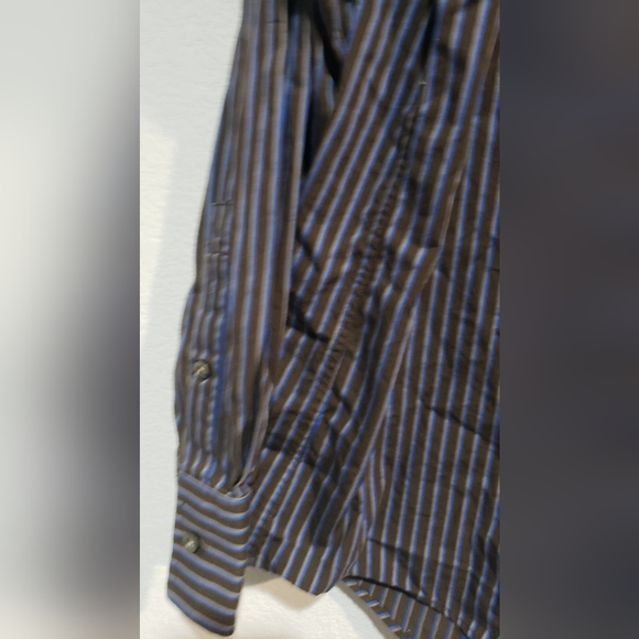 Michael Kors men's size 17 36/37 long sleeve blue striped button front shirt. - Picture 3 of 9
